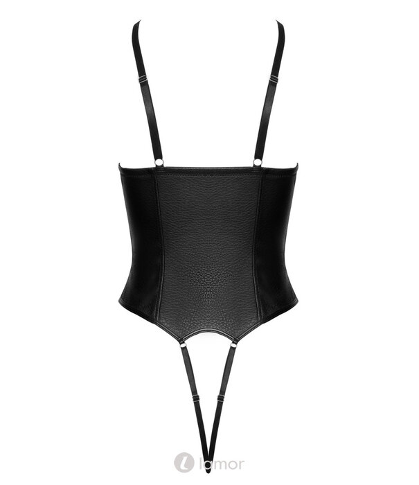 * COTTELLI  Cottelli LINGERIE open cup body van zwart kunstleer met kettingen en open kruis