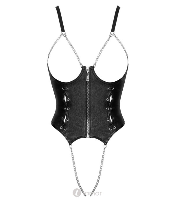 * COTTELLI  Cottelli LINGERIE open cup body van zwart kunstleer met kettingen en open kruis