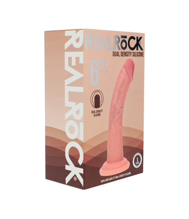 RealRock by Shots Dual Density Silicone Gebogen Realistische Dildo met Zuignap - 6 / 15,5 cm - Vlees