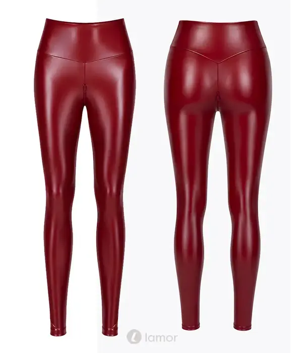 * NOIR handmade Noir Handmade DARK ROMANCE powerwetlook legging bordeaux met hoge taille en lange kruisrits NH-2720221