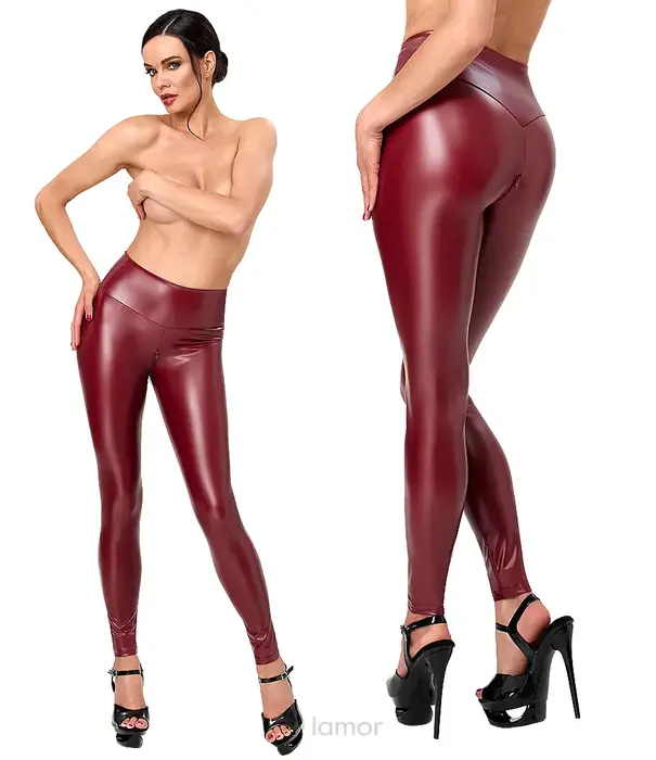 * NOIR handmade Noir Handmade DARK ROMANCE powerwetlook legging bordeaux met hoge taille en lange kruisrits NH-2720221