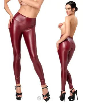 Wetlook legging bordeaux met kruisrits, NH-2720221
