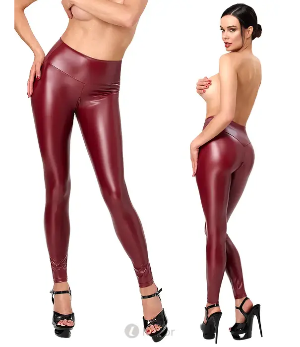 * NOIR handmade Noir Handmade DARK ROMANCE powerwetlook legging bordeaux met hoge taille en lange kruisrits NH-2720221