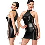 Noir Handmade DARK ROMANCE powerwetlook mini jurk zwart met diepe vetersluiting en lange mouwen NH-2719622 - Copy