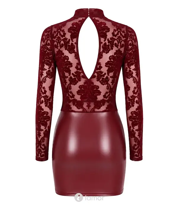 * NOIR handmade Noir Handmade DARK ROMANCE mini jurk bordeaux met powerwetlook, powernet flockprint en choker NH-2719606