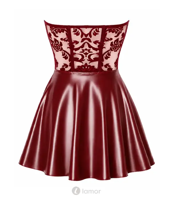 * NOIR handmade Noir Handmade DARK ROMANCE corsage mini jurk bordeaux met flockprint net en wetlook rok NH-2718561
