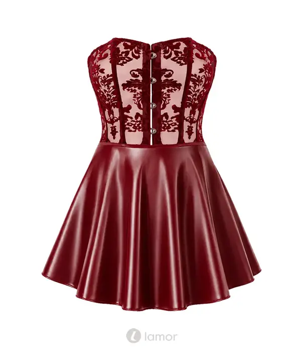 * NOIR handmade Noir Handmade DARK ROMANCE corsage mini jurk bordeaux met flockprint net en wetlook rok NH-2718561