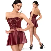 Noir Handmade DARK ROMANCE corsage mini jurk bordeaux met flockprint net en wetlook rok NH-2718561