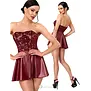 Noir Handmade DARK ROMANCE corsage mini jurk bordeaux met flockprint net en wetlook rok NH-2718561