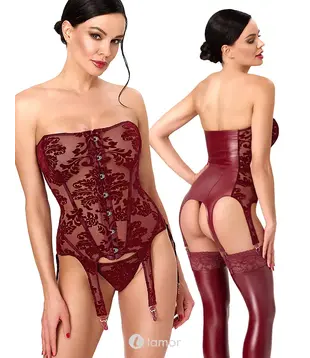 Korset bordeaux powetlook met flockprint, NH-2611600