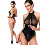 Noir Handmade DARK ROMANCE powerwetlook stringbody zwart met transparante glittercups en 3-wegrits NH-2645254