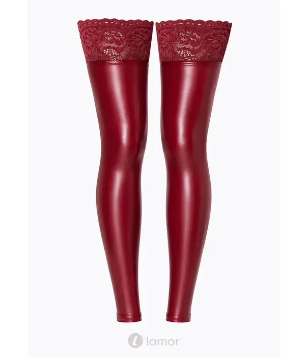 * NOIR handmade Noir Handmade DARK ROMANCE wetlook overknees bordeaux met kanten boord en siliconen versteviging NH-2540290