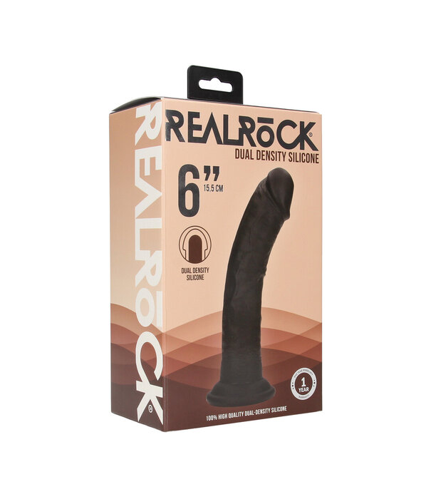 RealRock by Shots Dual Density Silicone Gebogen Realistische Dildo met Zuignap - 6 / 15,5 cm - Zwart