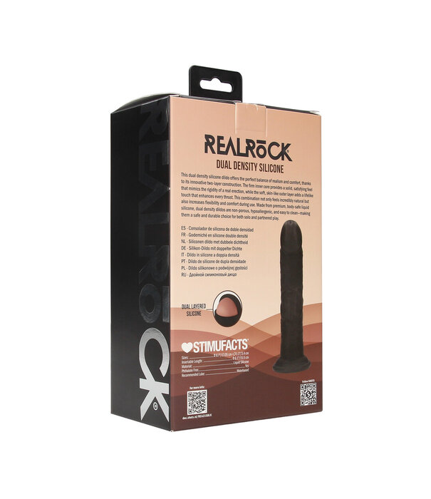 RealRock by Shots Dual Density Silicone Gebogen Realistische Dildo met Zuignap - 6 / 15,5 cm - Zwart