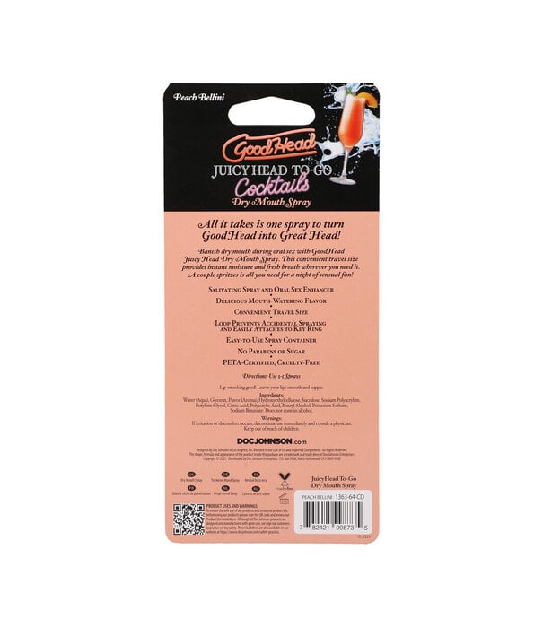 Doc Johnson Juicy Head - Cocktails - Dry Mouth Spray To-Go - Peach Bellini - 0.3 fl oz / 9 ml