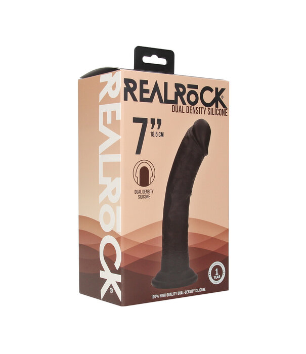 RealRock by Shots Dual Density Silicone Gebogen Realistische Dildo met Zuignap - 7 / 18,5 cm - Zwart