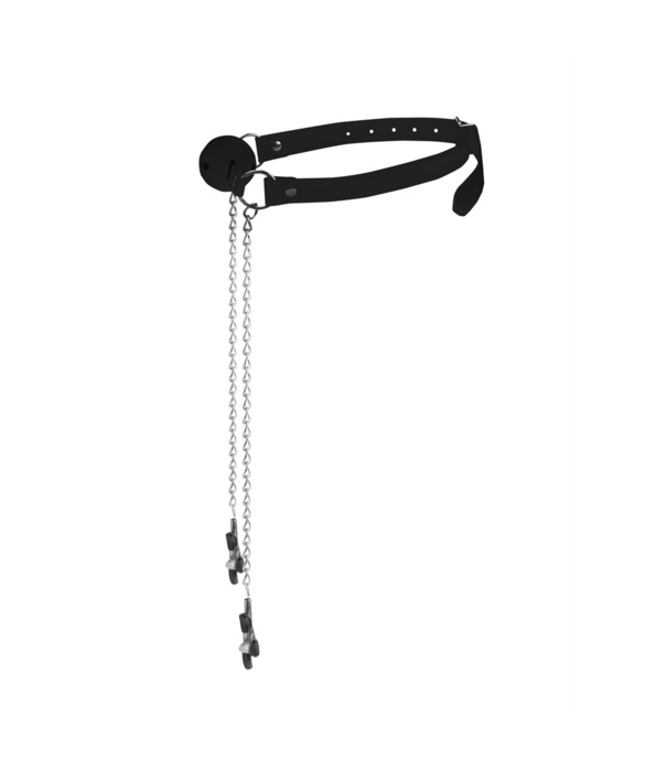 Ouch! by Shots Ballgag met tepelklemmen