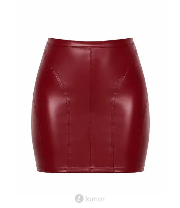 * NOIR handmade Noir Handmade F399 wetlook minirok bordeaux met decoratieve naden