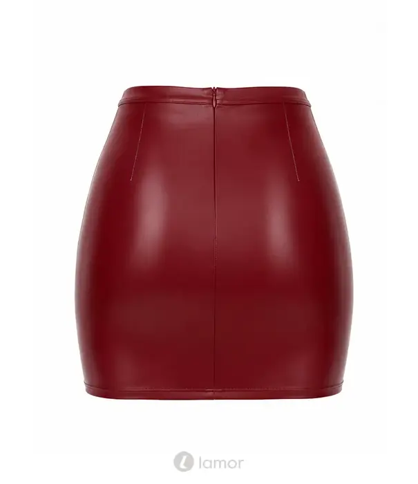 * NOIR handmade Noir Handmade F399 wetlook minirok bordeaux met decoratieve naden