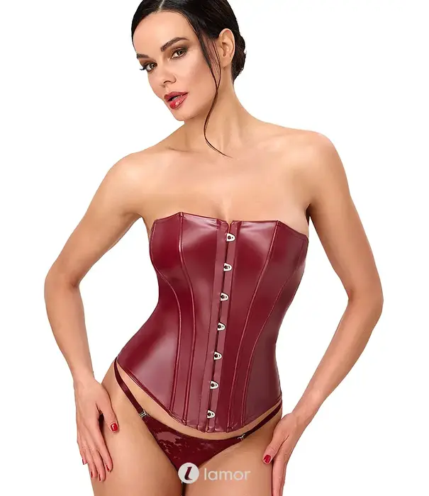 * NOIR handmade Noir Handmade Bordeaux Affair powerwetlook corset bordeauxrood met baleinen