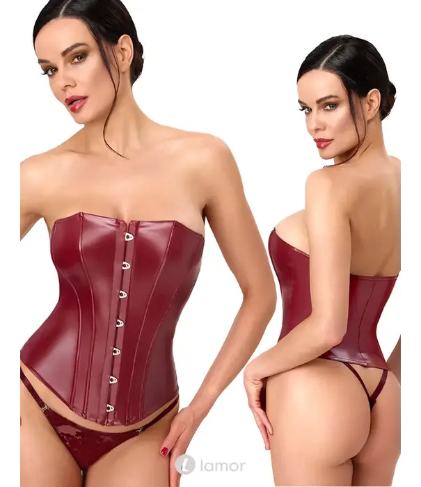 * NOIR handmade Noir Handmade Bordeaux Affair powerwetlook corset bordeauxrood met baleinen