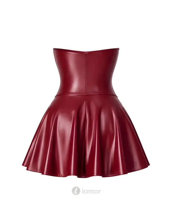* NOIR handmade Noir Handmade Dark Romance powerwetlook corset mini jurk bordeauxrood met uitlopende rok