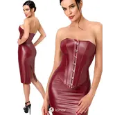 Noir Handmade Dark Romance powerwetlook midi jurk bordeauxrood met corset constructie