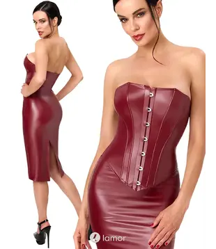 Wetlook midi jurk bordeauxrood, F396