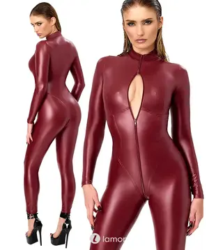 Wetlook catsuit bordeauxrood, F395