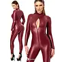 Noir Handmade Dark Romance powerwetlook catsuit bordeauxrood met 3-weg ritssluiting