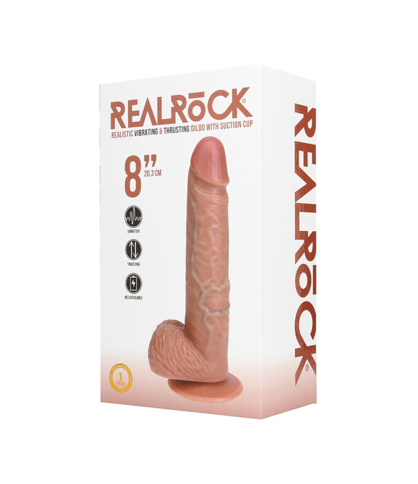 RealRock by Shots Vibrerende en Duwende Rechte Penis met Ballen - 8 / 20,5 cm - Tan