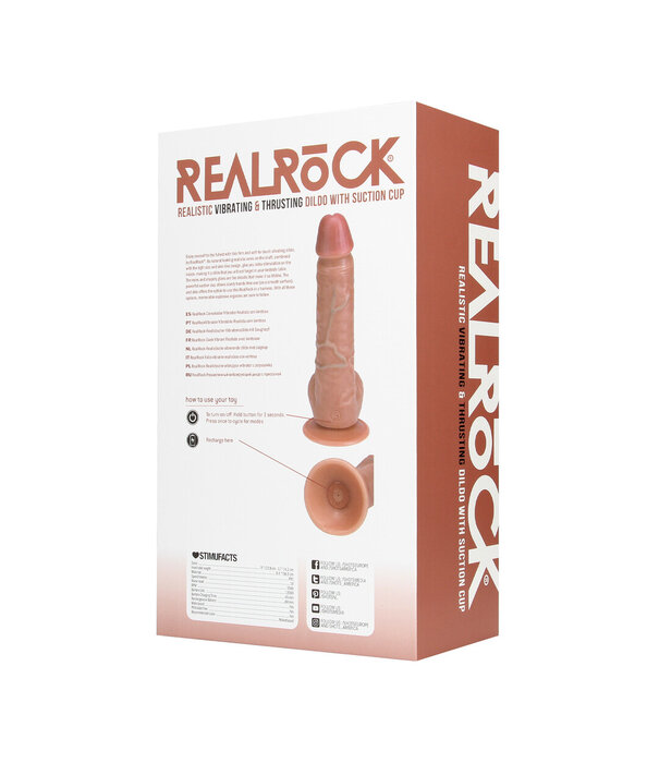 RealRock by Shots Vibrerende en Duwende Rechte Penis met Ballen - 8 / 20,5 cm - Tan
