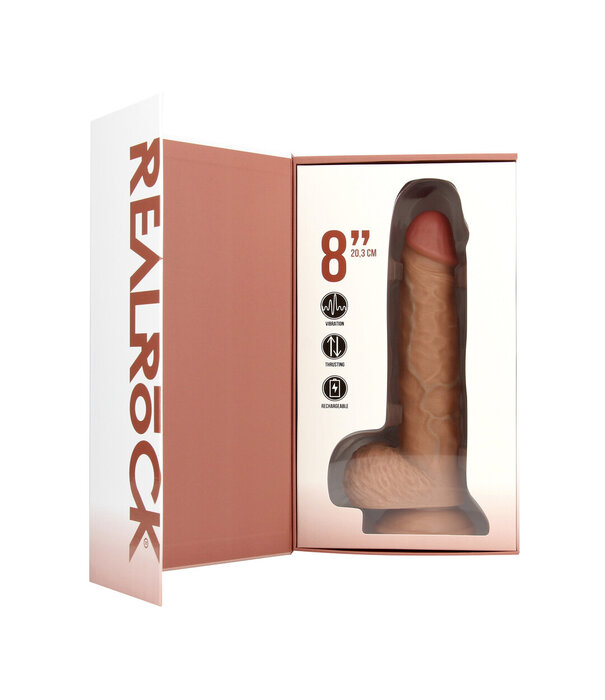 RealRock by Shots Vibrerende en Duwende Rechte Penis met Ballen - 8 / 20,5 cm - Tan