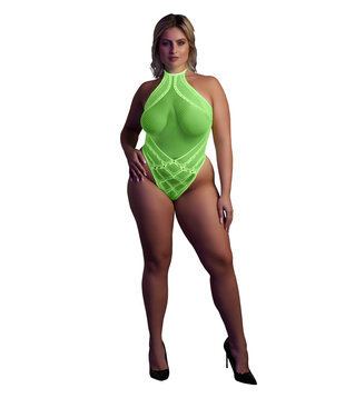 Body met Halternek - Plus Size - Neon Groen