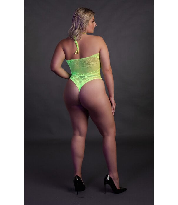 Ouch! by Shots Body met Halternek - Plus Size - Neon Groen
