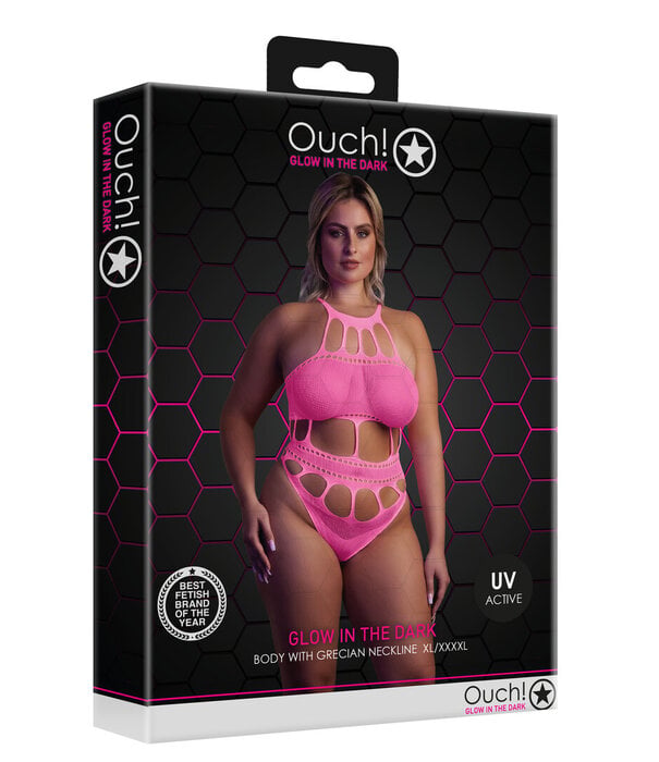 Ouch! by Shots Body met Griekse Halslijn - Grote Maten - Neon Roze