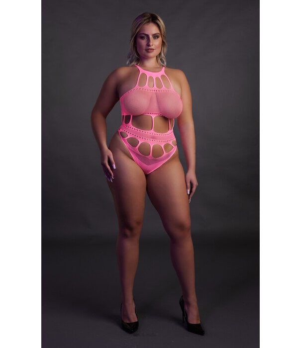 Ouch! by Shots Body met Griekse Halslijn - Grote Maten - Neon Roze