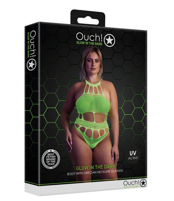 Ouch! by Shots Body met Griekse Halslijn - Plus Size - Neon Groen