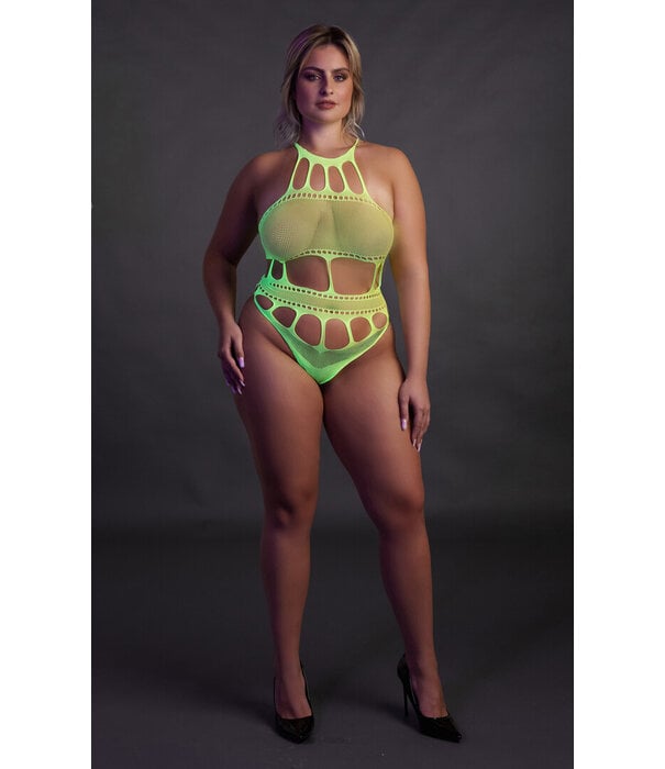 Ouch! by Shots Body met Griekse Halslijn - Plus Size - Neon Groen