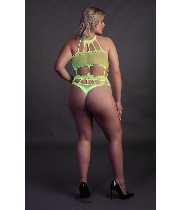 Ouch! by Shots Body met Griekse Halslijn - Plus Size - Neon Groen