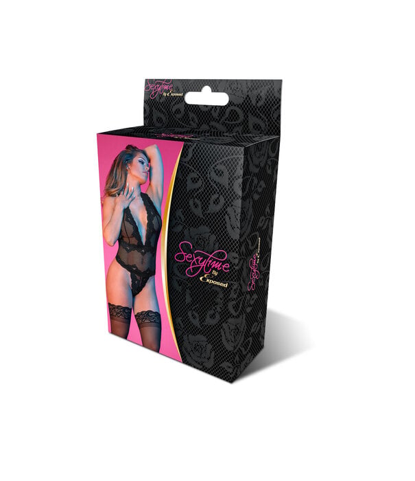 Magic Silk Deep Look Halter Teddy - S/M - Zwart
