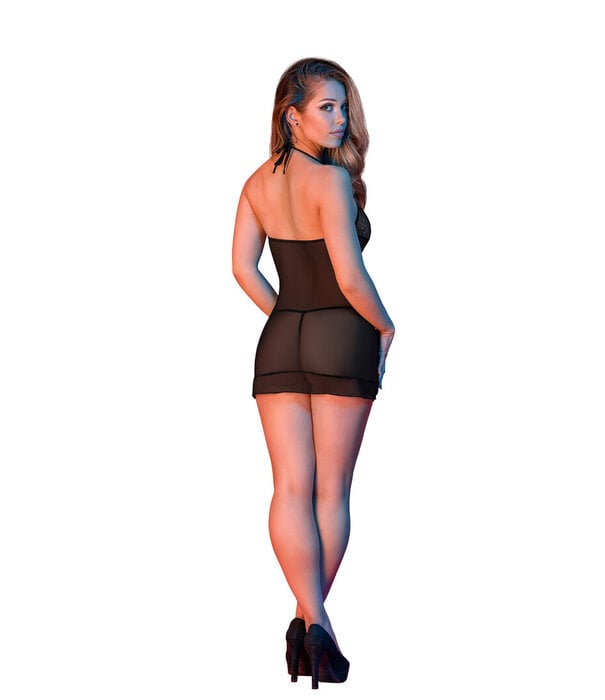 Magic Silk Nachtjapon en G-String Set - L/XL - Zwart