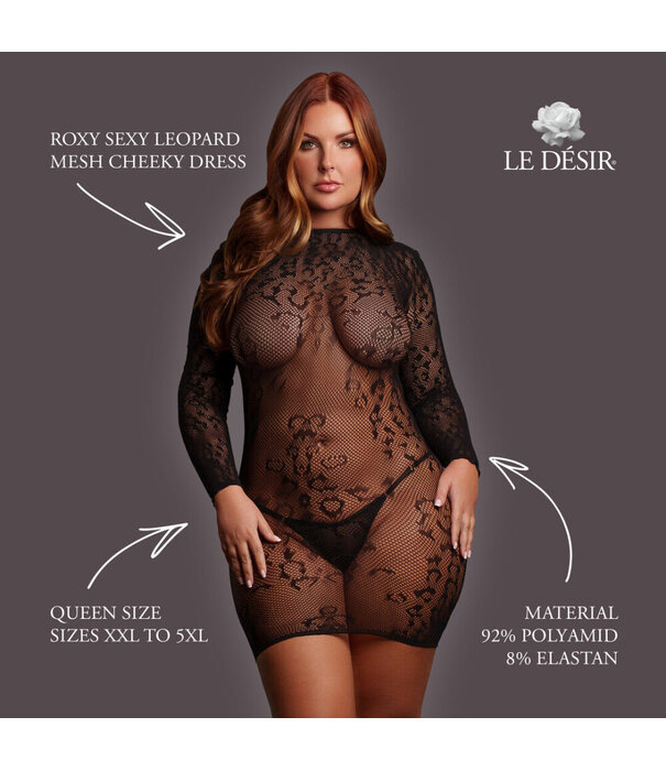 Le Désir by Shots Roxy - Sexy Leopard Mesh Cheeky Dress - Queen Size - Black