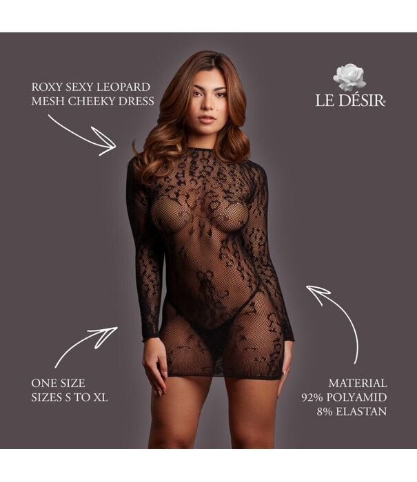 Le Désir by Shots Roxy - Sexy Leopard Mesh Cheeky Dress - One Size - Black