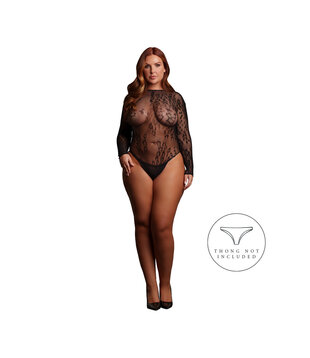 Roxy - Sexy Leopard Mesh Crotchless Bodysuit - Queen Size - Black