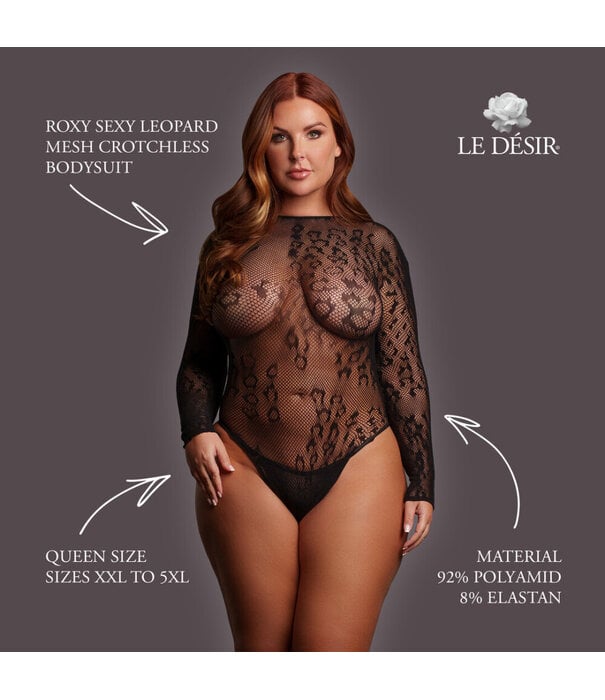 Le Désir by Shots Roxy - Sexy Leopard Mesh Crotchless Bodysuit - Queen Size - Black