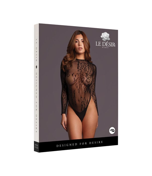 Le Désir by Shots Roxy - Sexy Leopard Mesh Crotchless Bodysuit - One Size - Black