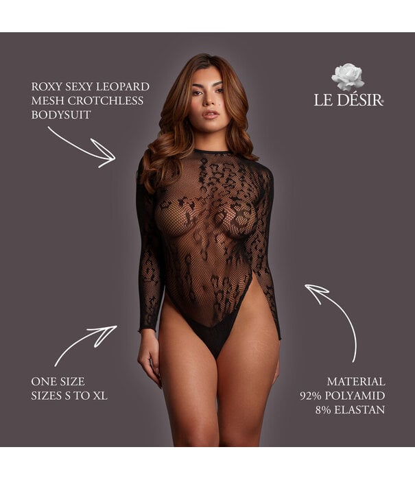 Le Désir by Shots Roxy - Sexy Leopard Mesh Crotchless Bodysuit - One Size - Black