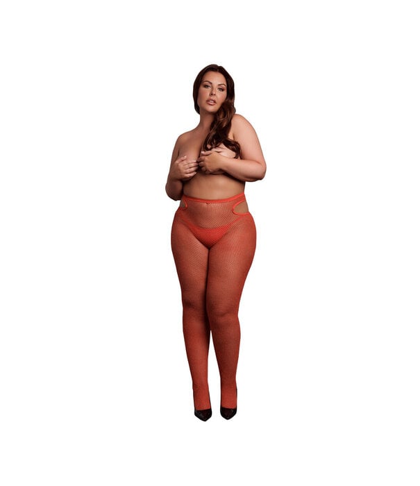Le Désir by Shots Glanzende Cut-Out Panty’s - Plus Size - Rood/Gouden Glitter