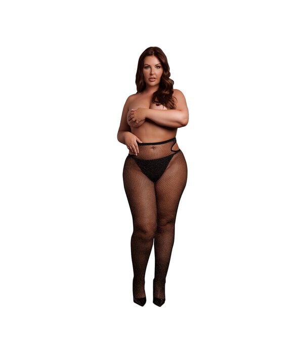 Le Désir by Shots Glanzende Cut-Out Panty’s - Plus Size - Zwart/Goud Glitter